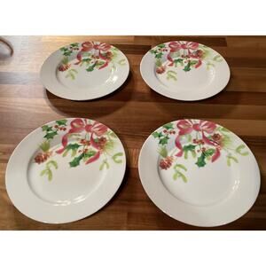 Paula Deen Dinnerware Christmas Wreath 8” Salad Dessert Plate Set Lot Of 4